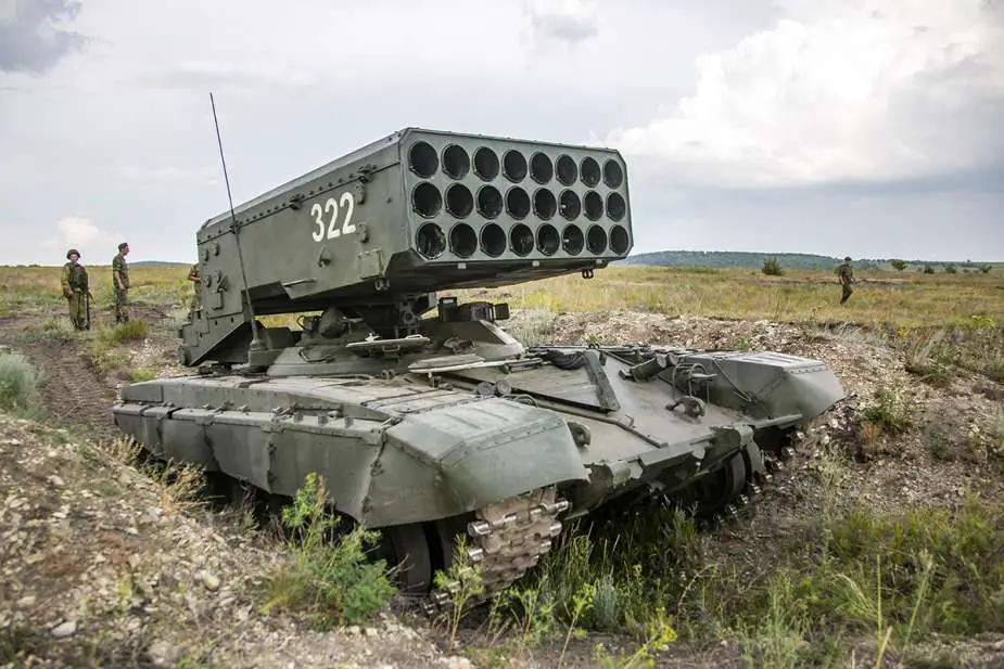 TOS-1A is equipped with a missile launcher that can hold 24 missiles