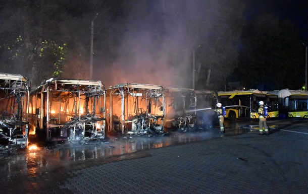 In Poland, ten buses burned down at a depot