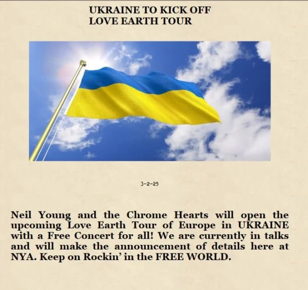 Ніл Янг оголосив про безкоштовний концерт в Україні