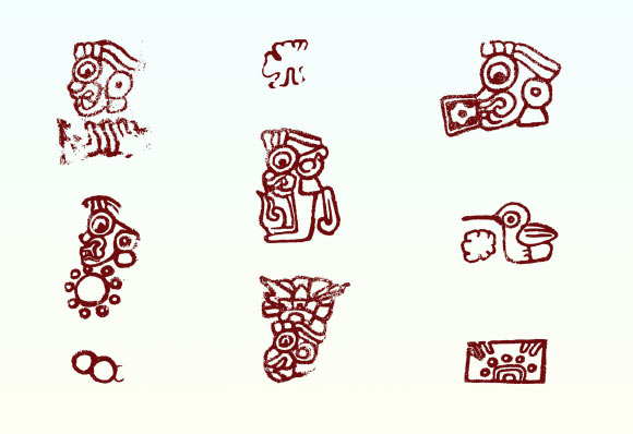 Приклади логограм, що складають писемність Теотіуакана. Автор зображення: Крістоф Гельмке, Копенгагенський університет.