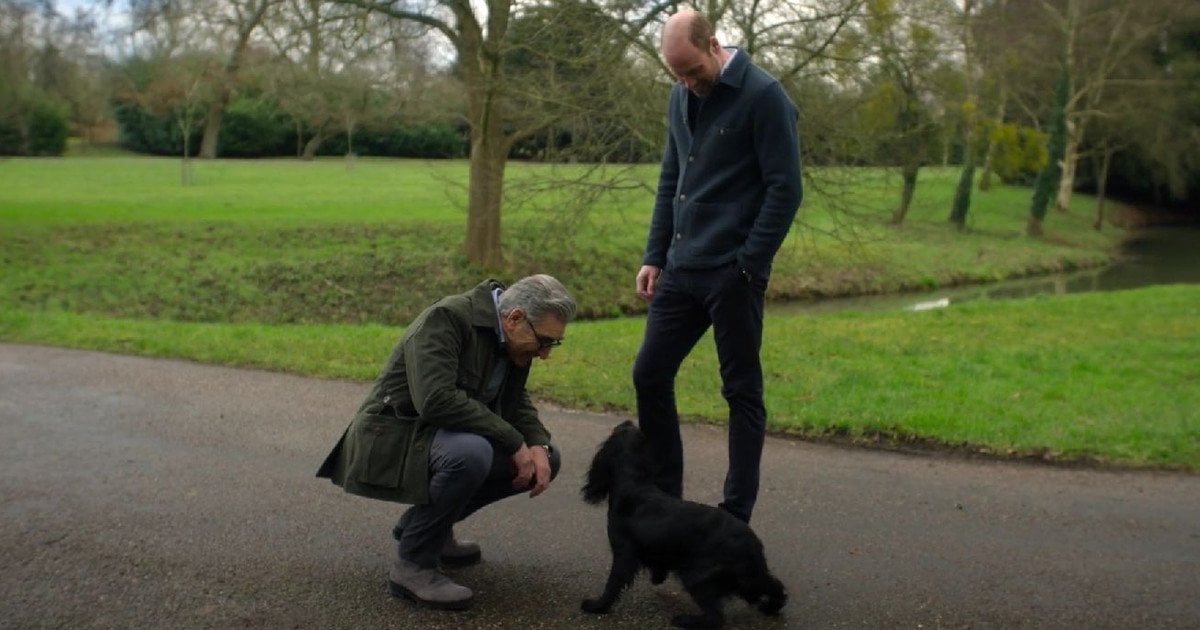 Юджин Леві та принц Вільям з собакою Орлою
