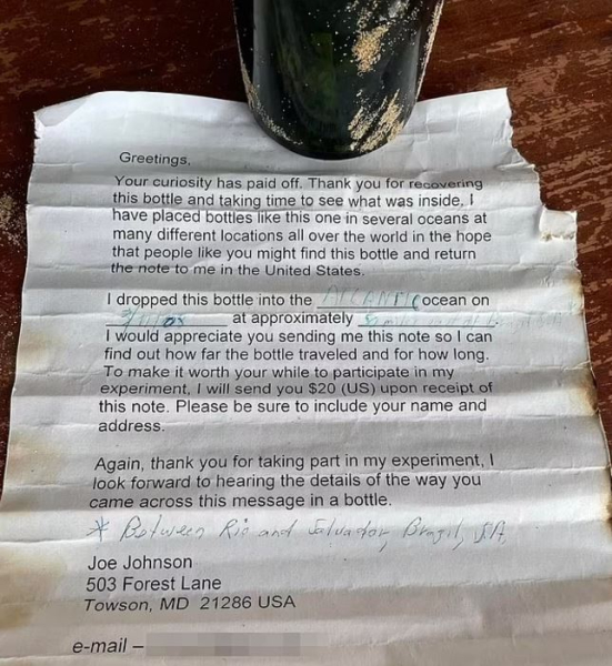 Океан виніс на берег записку пасажира круїзного лайнера, який відплив 16 років тому (фото)