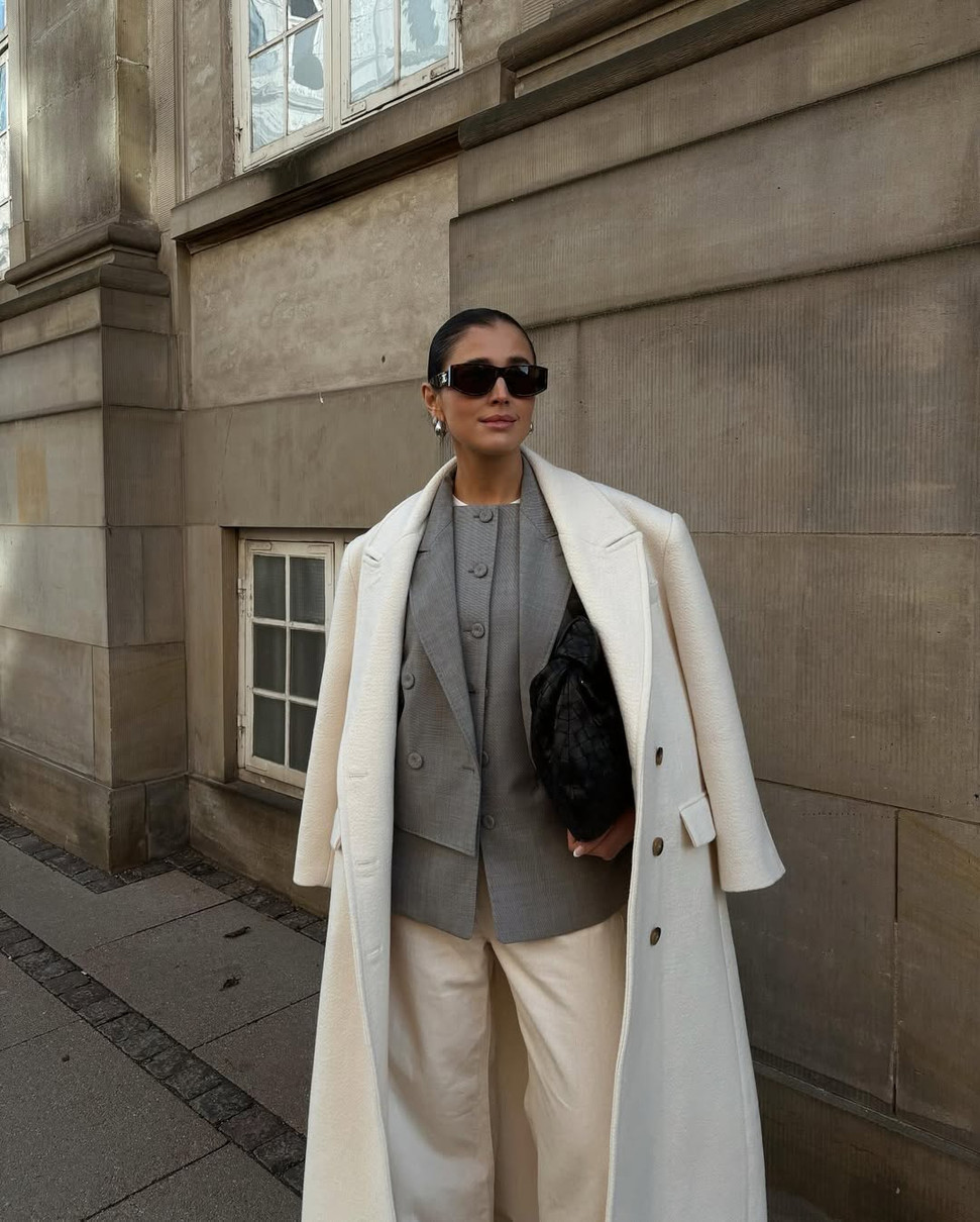 Образ з жилеткою, піджаком і пальто