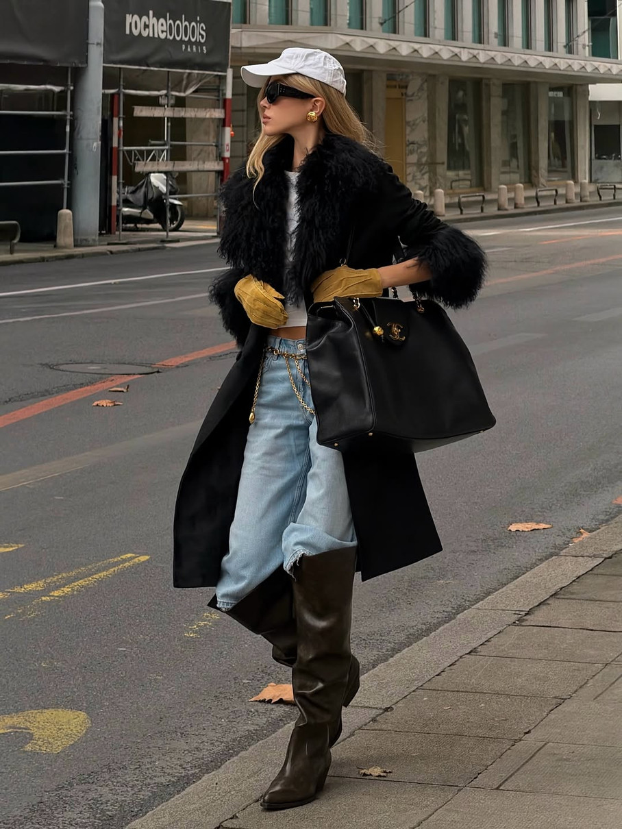 Образ із високими чоботами slouchy