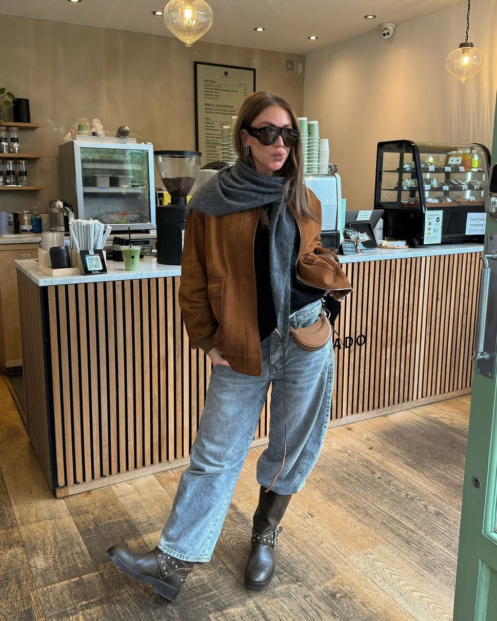 Образ із джинсами і високими чоботами