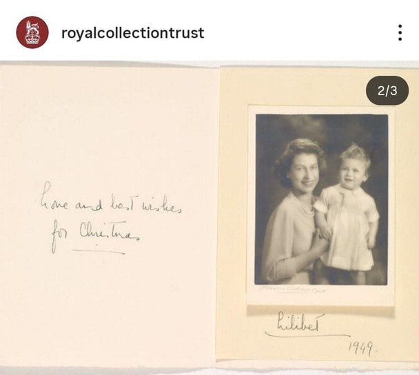 Різдвяна листівка принцеси Єлизавети та принца Чарльза, 1949 рік