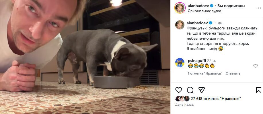 Алан Бадоєв розповів цікавий лайфхак про французького бульдога