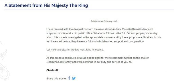 Заява короля Чарльза ІІІ / © royal.uk