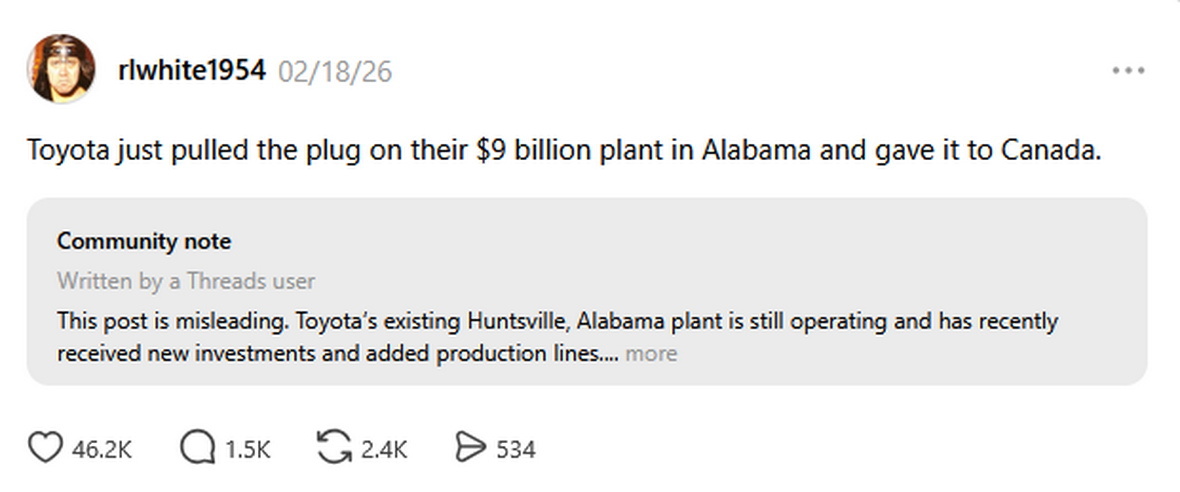 Toyota офіційно спростувала чутки про закриття заводу в Алабамі та переїзд до Канади - фото 1