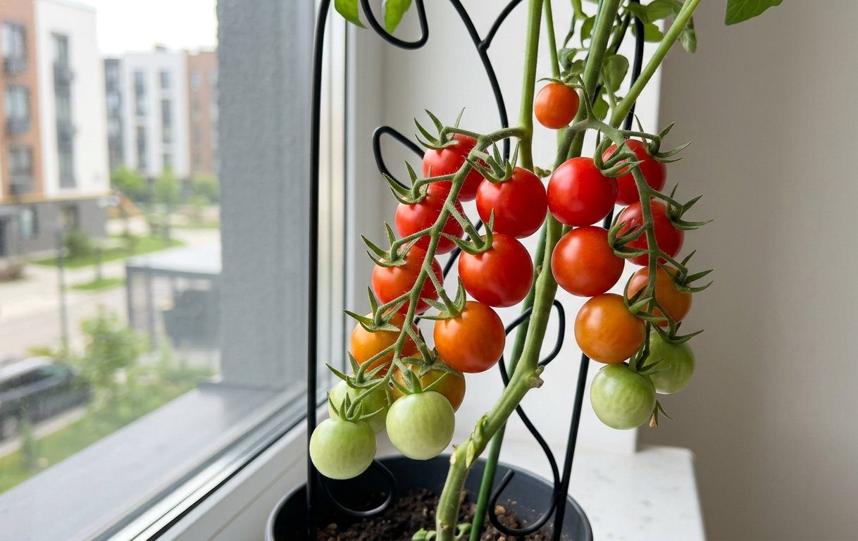 На підвіконнях для ампельних томатів знадобиться якась опора