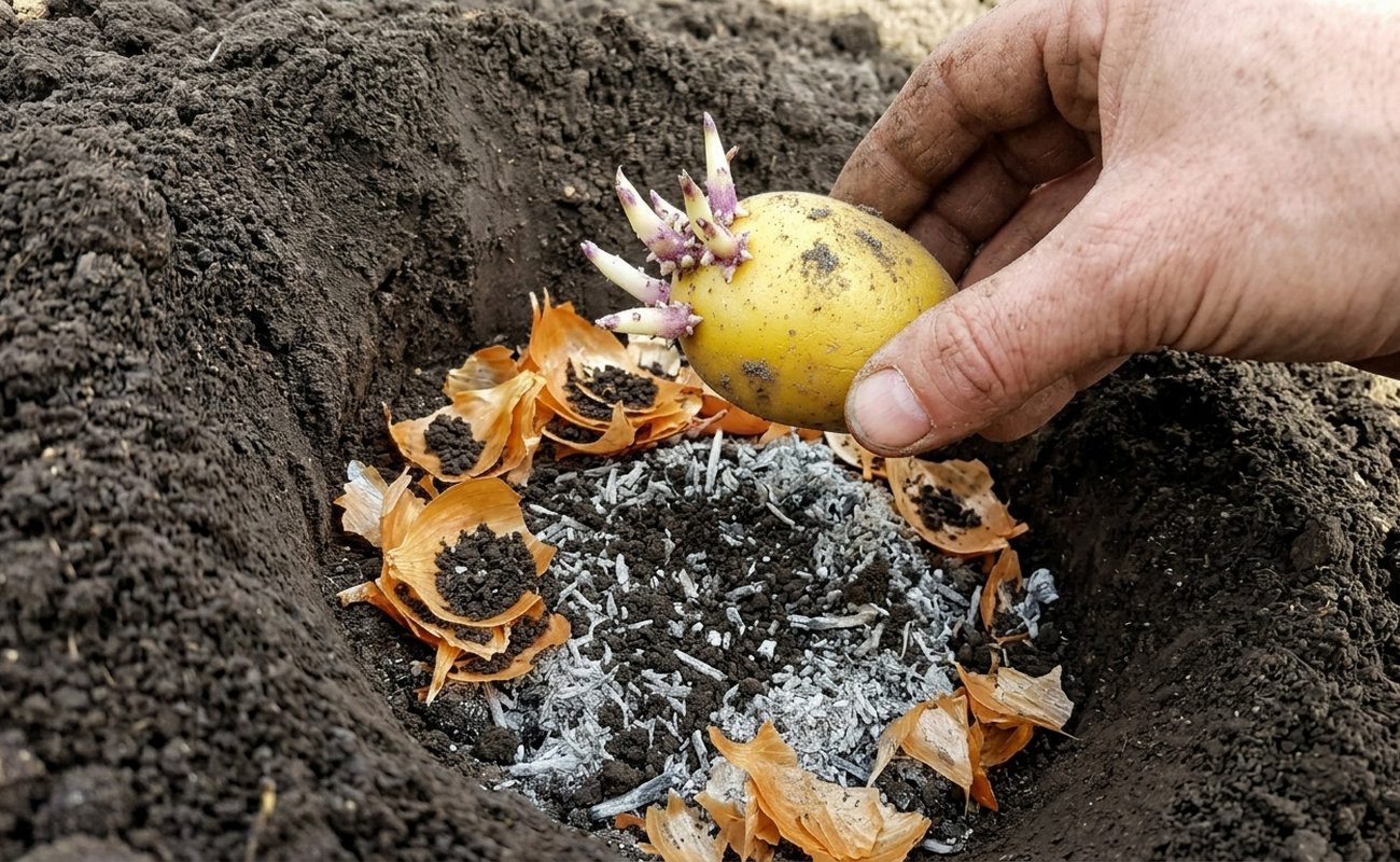 Під час висаджування в лунку можна додавати попіл та цибулиння