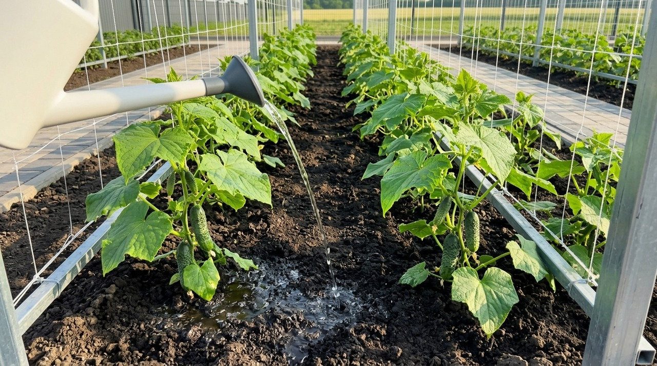 Найкраще поливати грядки добривами бо трішки зволоженому чистою водою ґрунту