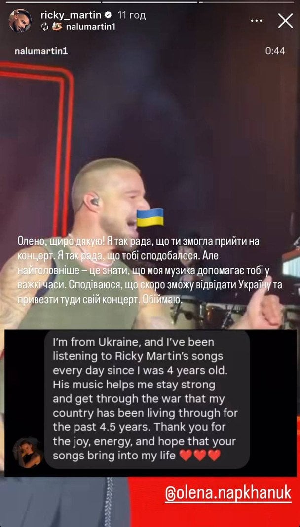 Реакція Рікі Мартіна на зізнання українки Олени / © instagram.com/ricky_martin